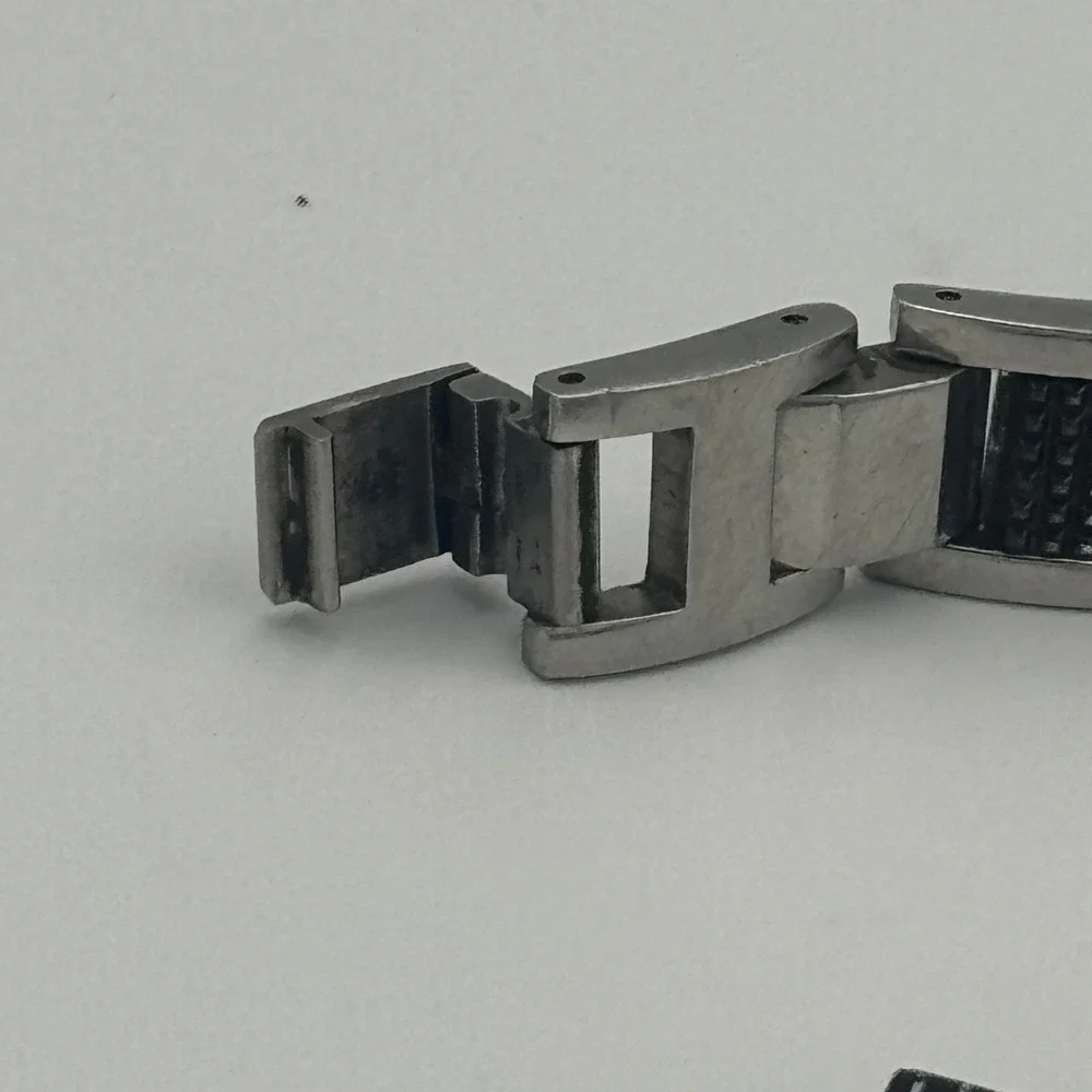 Mens Stainless Steel Link Bracelet‎ Silver Black Carbon Fiber Inlay Industrial